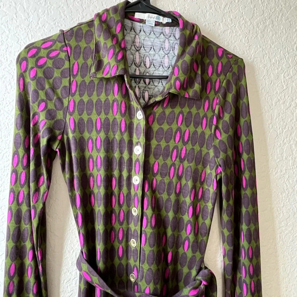 Boden button up shirt dress 70s long sleeve belted indie printed teacher career - Picture 5 of 12